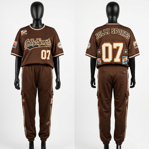 Custom <b>mesh</b> jersey and <b>pant</b> set 180 GSM lightweight breathable brown sportswear with screen print logo Women's Sets - Product Image 1
