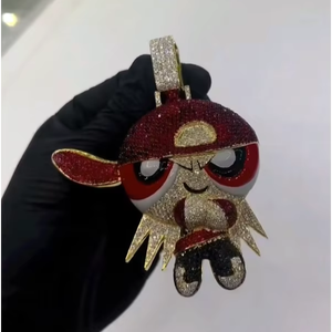 Colgante de Lujo Personalizado con Diseño 3D de Dibujos Animados, Estilo Hip Hop, con Incrustaciones de Moissanita VVS de Colores, en Plata 925 Chapada en Oro de 18K, Unisex, para Fiestas - Product Image 1