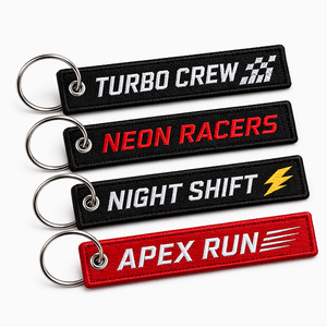 Wholesale Car Motorcycle Race Theme Fabric <b>Key</b> Chain Jet Tag Promotional Racers Custom Activities Logo Embroidered Keychain - Product Image 1