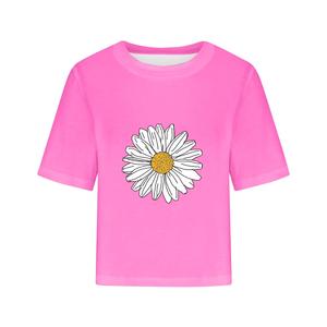 Plus Size Workout Crop Top Three Quarter Sleeve Crew Neck Print Knitted Polyester Spandex Casual Loose Fit T-Shirts For Women - Product Image 1