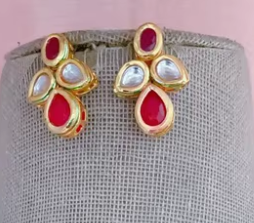 Hermoso collar Kundan de calidad superior chapado en oro con pendientes para mujer joyería de diseñador para colección de ropa de boda - Product Image 2