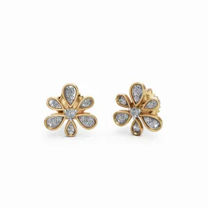 Boucles d'oreilles élégantes en or jaune 18 carats avec diamants ronds, motif arachnide Florence, pour la vente en gros et l'exportation - Product Image 2