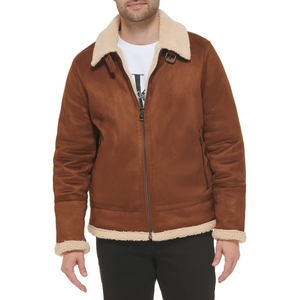 <b>Men's</b> Genuine <b>Leather</b> Bomber <b>Jacket</b> With Faux Fur Lining Windproof Winter Casual Zipper Closure Turn-down Collar Regular Fit - Product Image 6