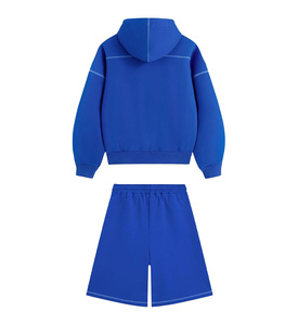 Ensemble de survêtement français épais et ample 2 pièces : sweat à capuche zippé et short, ensemble de détente surdimensionné assorti - Product Image 6