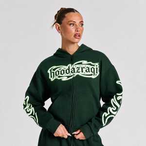 Oversized Zip-Up Lined Breathable Printed Casual <b>Y2K</b> <b>Streetwear</b> Sustainable Cotton Hoodie - Product Image 6