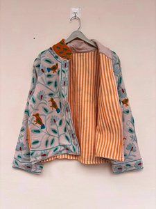 Hand Embroidered Floral Cotton Jacket Mandarin Collar Bohemian Style Women's Spring <b>Coat</b> Full Sleeve Regular Length - Product Image 2