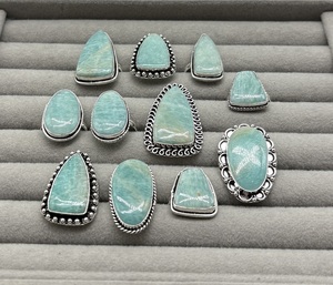 Natural Amazonite Brass <b>Ring</b> 925 Silver Plated Gemstone Trendy Assorted Designer Unisex Wholesale <b>Ring</b> - Product Image 4
