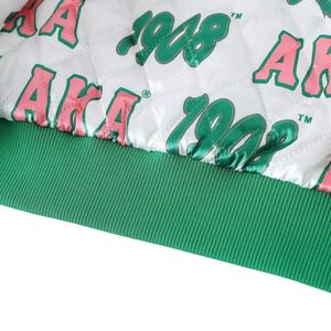 AKA White Green <b>Pink</b> Varsity Bomber <b>Jacket</b> Women's Greek Style Letterman <b>Jacket</b> With Embroidered Design Custom Lin - Product Image 5