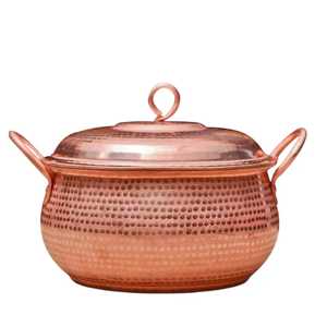 Casserole en cuivre martelé à pois, chauffe-plat, avec poignées en laiton et couvercle, pour service de table, traiteur et buffet - Product Image 1
