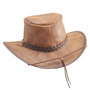 Chapeau de cowboy en cuir unisexe pour adultes, réglable, à large bord, décontracté, pour l'extérieur, quatre saisons, 58-60 cm - Product Image 4