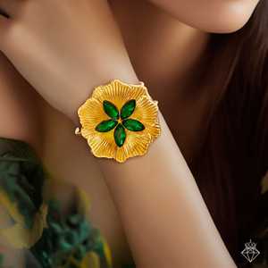 PRAO Emerald Flower <b>Crystal</b> Bracelet with Anti-Tarnish Feature Adjustable Size - Product Image 2