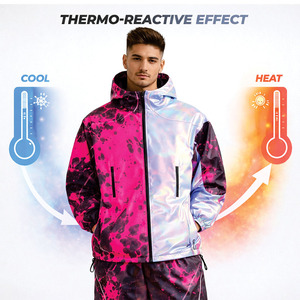 Trendy Pink Thermochromic <b>Zip</b> <b>up</b> <b>Jacket</b> Windbreaker Men's Thermal reactive <b>Jacket</b> Boxy Lightweight Color Changing <b>jacket</b> for men - Product Image 5