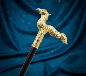 Bastón de madera vintage Golden Phoenix con mango decorativo, 93 cm de largo, accesorio de moda hecho a mano para caballero - Product Image 3