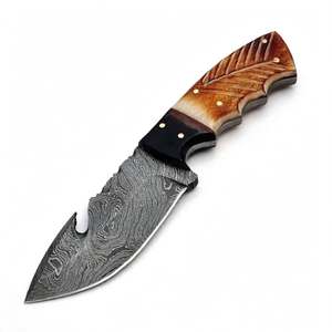 Handcrafted Raindrop Damascus Steel Kitchen Utility Prep <b>Knife</b> Feather <b>Carved</b> Bone Handle Slicer - Product Image 1