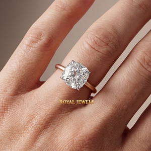 <b>Cushion</b> Cut Moissanite Diamond Solitaire <b>Ring</b> 14K Gold Plated Resizable Engagement Silver Jewelry - Product Image 4