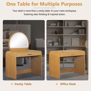 Tavolo da Trucco Naturale da 39 Pollici con Specchio Illuminato Touch Screen e Cassetto per Trucchi, per Camera da Letto - Product Image 6