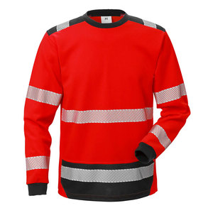 Wholesale High Quality Red Color Construction T-Shirts Hi Vis Long Sleeve Safety Reflective Stripes Worker T-Shirts - Product Image 5