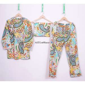 ชุดนอนผู้หญิงแขนยาวคอวีผ้าฝ้าย 100% ระบายอากาศได้ดี เอวยางยืด สไตล์ลำลอง ลายดอกไม้ สำหรับฤดูใบไม้ผลิและฤดูร้อน ทำด้วยมือ - Product Image 5