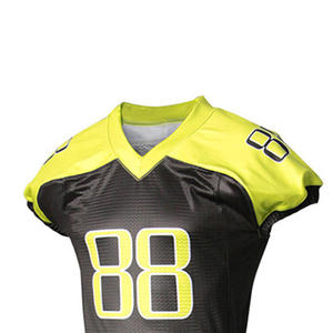 Ensemble de maillot de football américain pour hommes, noir et vert lime, col en V, sans manches, sublimé, respirant, ajusté, en mesh - Product Image 4
