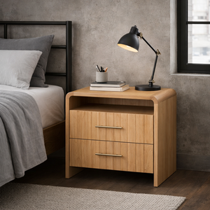 Mesa de Noche Nórdica de Madera con 2 Cajones, Mesa Auxiliar Moderna para Dormitorio, Muebles de Diseño Personalizado, Fabricante - Product Image 1