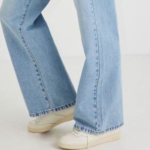 Jean ample taille haute 100 % coton pour femme, coupe droite, style baggy, effet usé, jambe large, brodé - Product Image 2