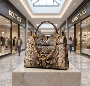 Bolso de Piel de Serpiente, Clásico y Elegante, de Cuero Genuino para Mujer, con Asa Superior Desmontable y Bolsillo para Teléfono Celular - Product Image 3