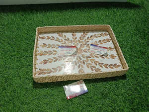 Hermoso juego de Bandejas para servir de ratán nácar artesanal indio, estilo redondo asequible para té, aperitivos y presentación de regalos - Product Image 2