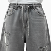 Pantalon en jean décontracté pour homme, style urbain, écologique, coupe ample, imprimé lettres, jambe droite, délavage moyen, été automne hiver printemps
