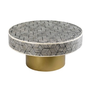 Table basse ronde élégante et moderne en bois et acier inoxydable, blanche, pour salon ou chambre à coucher - Product Image 1