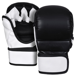 ถุงมือชกมวย PU สีดำขาว คุณภาพสูง ขายส่ง แบบ unisex ครึ่งนิ้ว ปิดด้วยเวลโคร อุปกรณ์ฝึกศิลปะการต่อสู้ ปี 2026 - Product Image 1