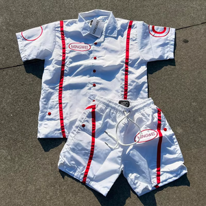 Conjunto Elástico de Dos Piezas para Hombre, Pantalones Cortos y Chaqueta con Bloques de Color Personalizados, Chaqueta Cortavientos de Nailon con Cierre de Cremallera - Product Image 3