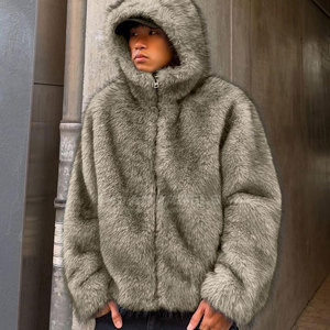 Parka con Capucha de Piel Sintética de Visón para Hombre, Cierre de Cremallera, Manga Regular, Color Sólido, Chaqueta Gruesa - Product Image 6