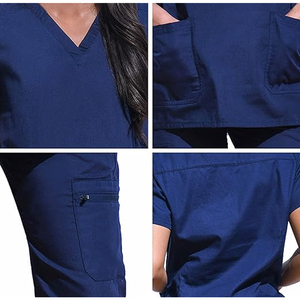 Conjunto de Uniforme Médico Azul Marino para Mujer, Pantalones de Uniforme de Hospital de Algodón y Poliéster Tejido con Bolsillos - Product Image 3