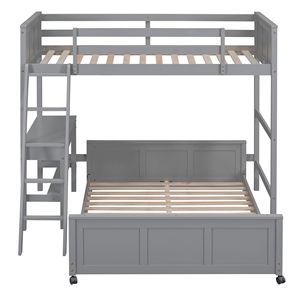 Lit superposé gris double sur grand lit avec bureau intégré pour chambre d'enfant - Product Image 3