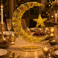 Lampe en forme de croissant de lune pour l'Aïd du Ramadan, décoration étoile en fil métallique doré, guirlande lumineuse LED chaude, centre de table pour l'Aïd, vente en gros