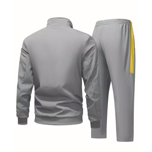Men Gray <b>Polyester</b> <b>Tracksuit</b> Full Length Stand Collar Elastic Waist Side Pockets Casual Autumn Wear Regular Fit Solid Design Set - Product Image 2