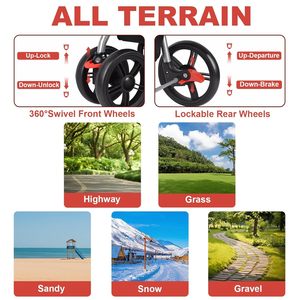 Carrito para mascotas de servicio pesado para exteriores con ruedas resistentes a los golpes, estructura plegable y accesorio para cinturón de seguridad - Product Image 5