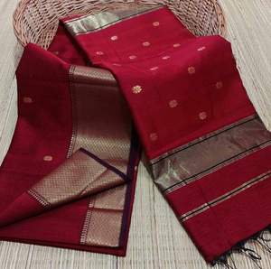 <b>Red</b> Hand Drawn Silk <b>Saree</b> Women Traditional Indian Pakistani Wedding Floor-Length Ethnic Sari Regular Fit All Seasons - Product Image 6