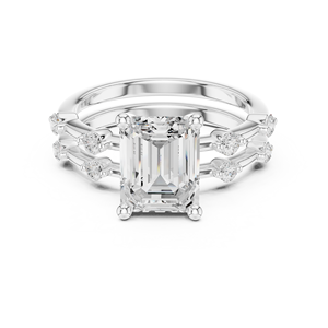 Anillo de Compromiso y Boda de Lujo de Oro de 14K con Diamante Cultivado en Laboratorio de Corte Esmeralda de 2.5 Quilates Certificado por IGI de Aries Jewel con Banda a Juego - Product Image 5