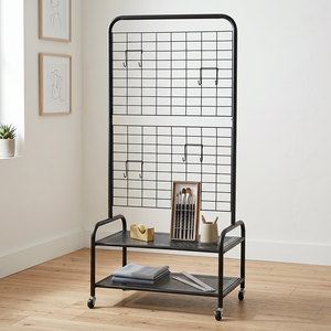 Étagère de rangement minimaliste en métal avec panneau grillagé, organisateur de chaussures à double niveau pour l'entrée, rangement pour manteaux et casquettes - Product Image 3