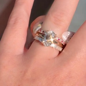 925 <b>Silver</b> Moissanite 4 Ct Oval Cut Yellow Gold Plated Engagement <b>Ring</b> <b>Set</b> with Red & White Color Stone Round Cut Band for Women - Product Image 5
