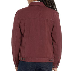 Men's Maroon <b>Denim</b> Jacket Solid Color Button Front Casual Regular Fit Autumn Wear Woven Cotton <b>Material</b> - Product Image 5