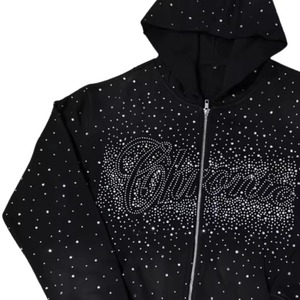 เสื้อฮู้ดซิปปักดาวประดับคริสตัลสีดำพรีเมียม ผ้าฝ้าย 100% นุ่มสบาย ทรงโอเวอร์ไซส์ เป็นมิตรต่อสิ่งแวดล้อม แฟชั่น - Product Image 4