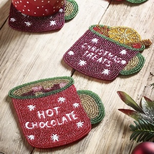 CRYSTAL CRAFT <b>Beaded</b> hand made <b>Coaster</b> Embroidered Strawberry Theme multi color Color Free <b>Beaded</b> <b>Coaster</b> Set of 4 Best Selling - Product Image 3