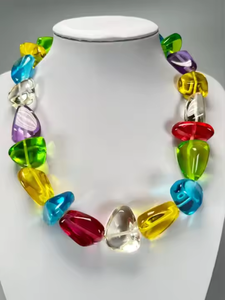Elegant Vintage Geometric Resin Beaded <b>Necklace</b> Unisex Fashion <b>Statement</b> Jewelry Unique Design Colorful Lightweight Party Wear - Product Image 5