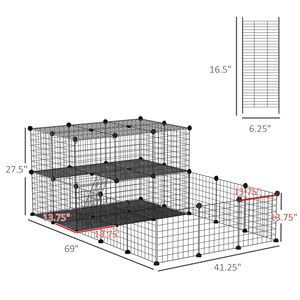 Recinto per Animali Domestici con Motivo a Tinta Unita e Porta, Gabbia per Piccoli Animali per Porcellini d'India e Cincillà, Uso Interno ed Esterno, 69L X 41.5L X 27.5H, Nero - Product Image 3