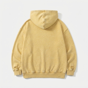 Sudadera con Capucha Amarilla para Hombre, Estilo Desgastado, Oversize, con Detalles Rotos, Estilo Urbano - Product Image 2