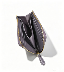 [IN STOCK] Castello Short Soft Leather Minimalist Unisex L-Shape YKK Zipper Slim Card <b>Wallet</b> Polyester Lining Purple - Product Image 2