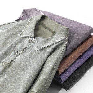 Camiseta polo de manga corta de algodón puro, lavada y desgastada, de 240g, con logotipo bordado personalizado, precio de fábrica de Bangladesh y China. - Product Image 4