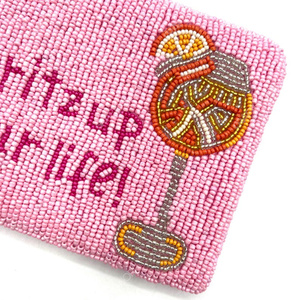 Handcrafted Beaded Slogan Zip <b>Pouch</b> Bag Women Designer Text Embroidery Clutch Cosmetic Organizer Gift <b>Pouch</b> Supplier - Product Image 3